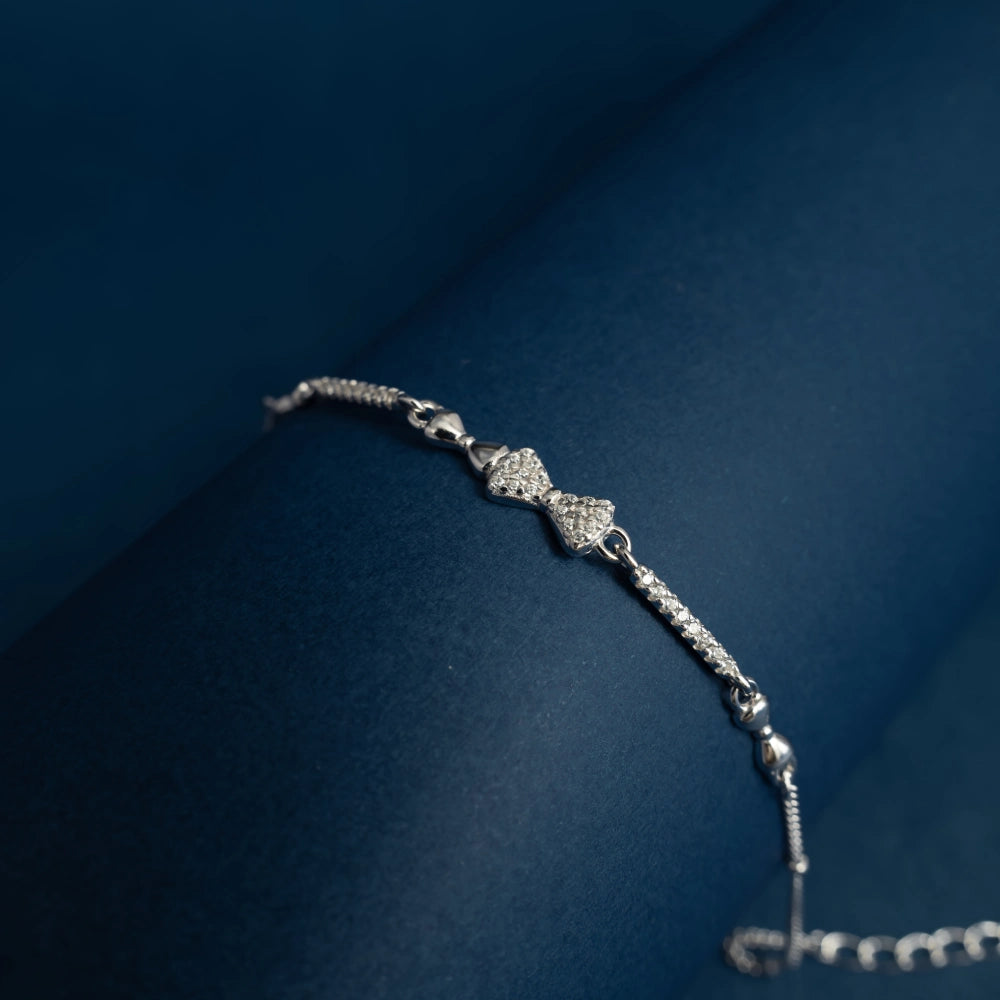 Sparkling Heart Bow Charm Bracelet