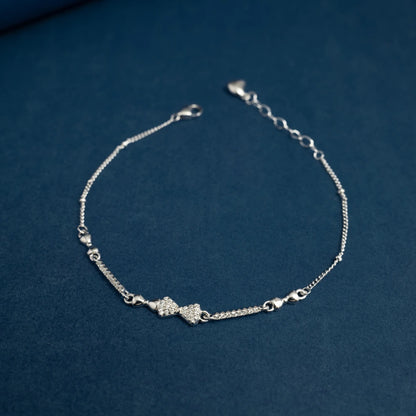 Sparkling Heart Bow Charm Bracelet