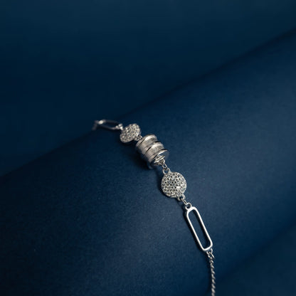 Crystal Circle Link Bracelet in Sterling Silver