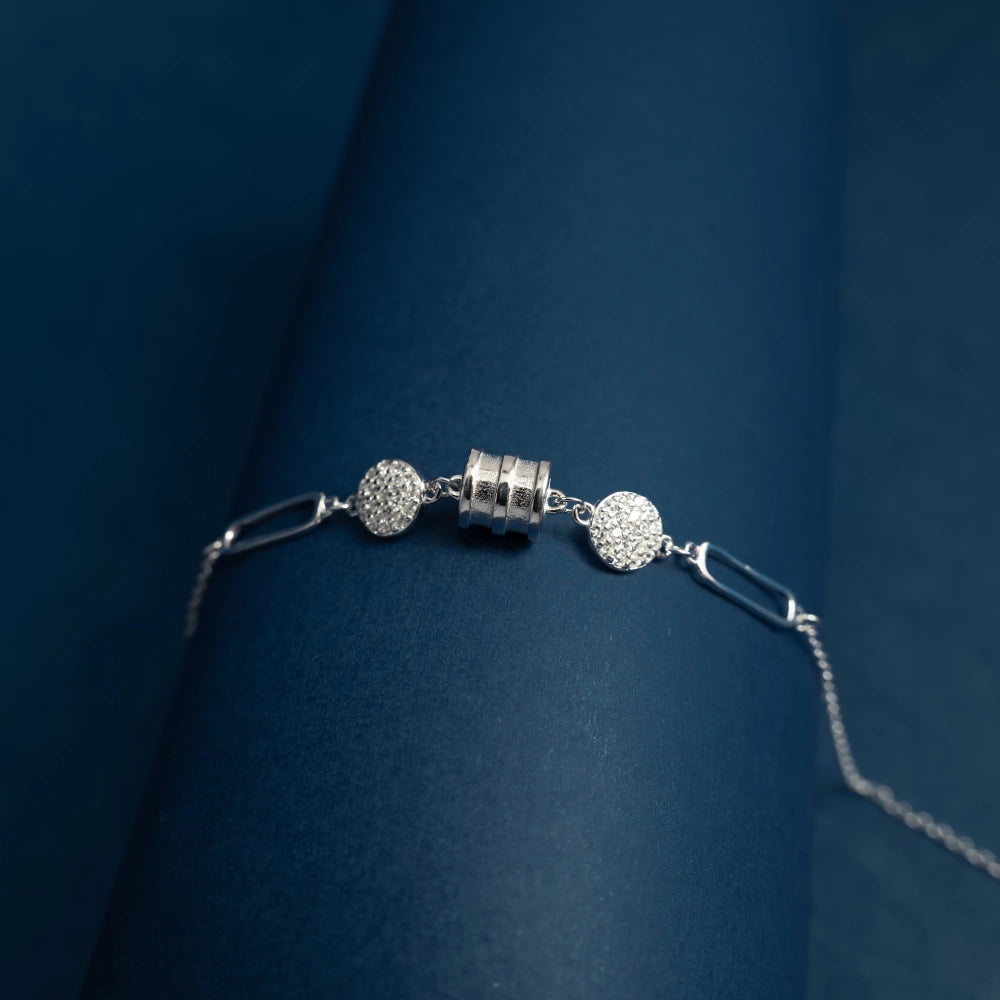 Crystal Circle Link Bracelet in Sterling Silver