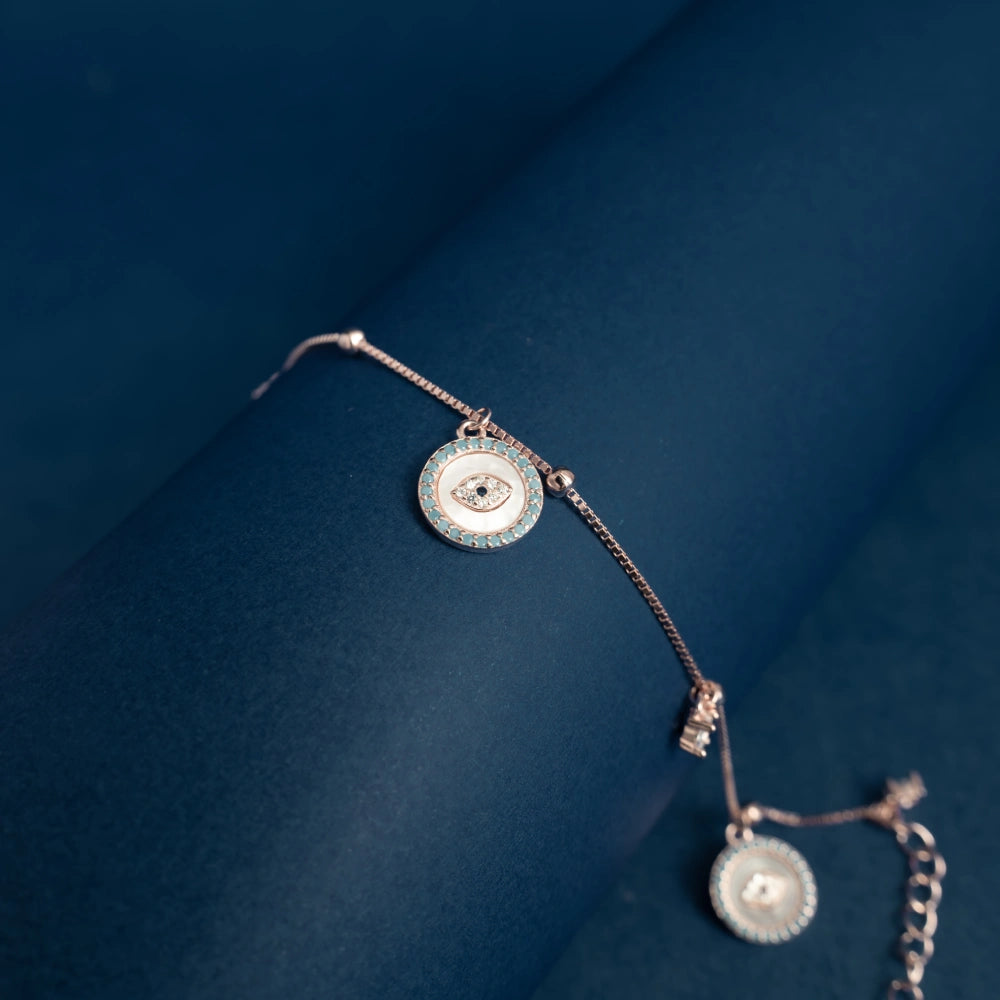 Rose Gold Evil Eye Charm Bracelet