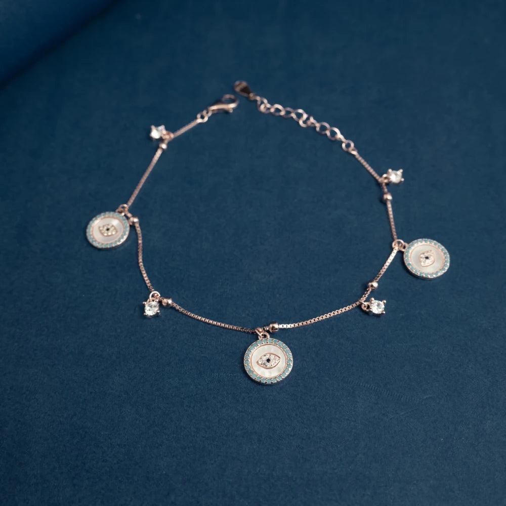 Rose Gold Evil Eye Charm Bracelet