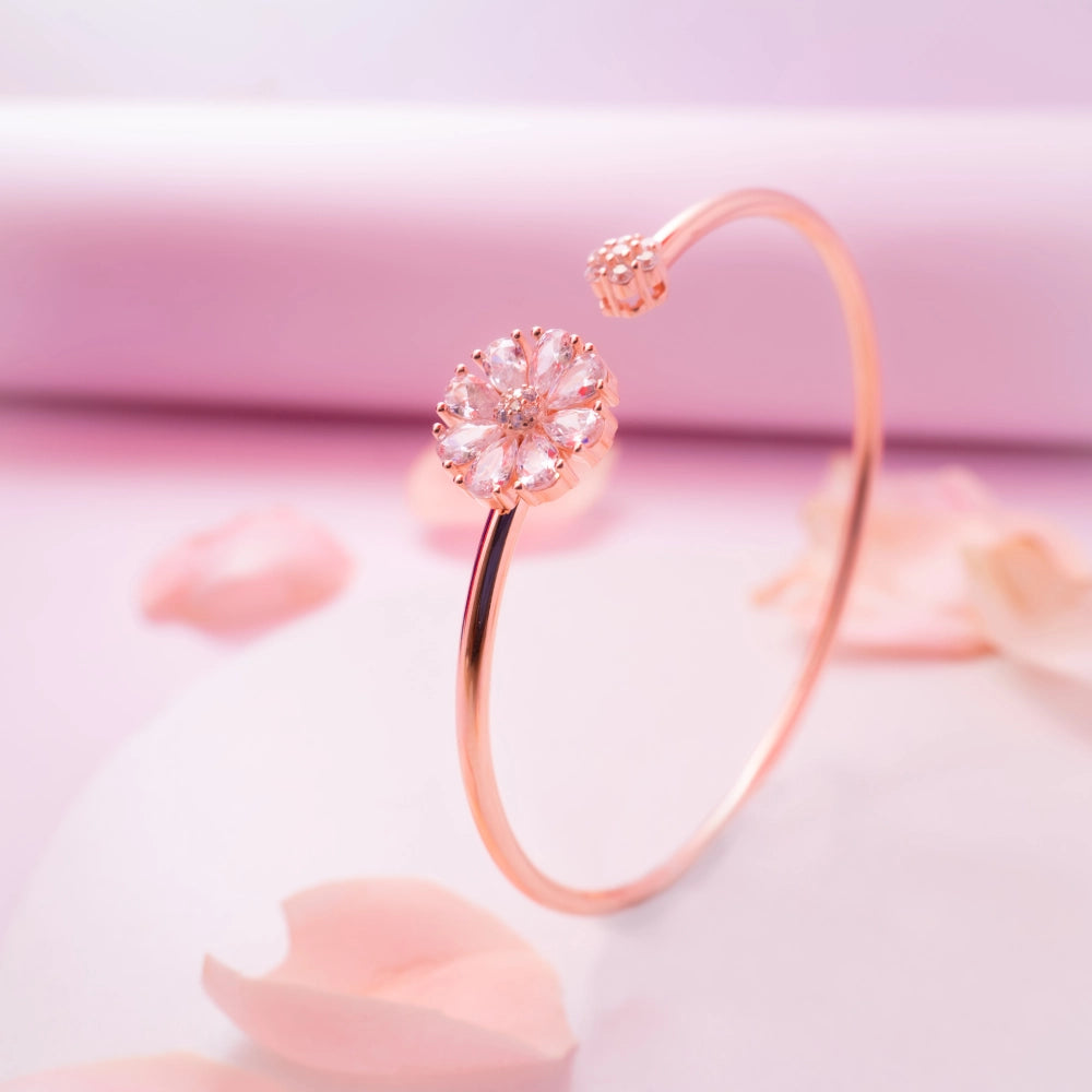 Rose Gold Pink & Green CZ Open Cuff Bracelet