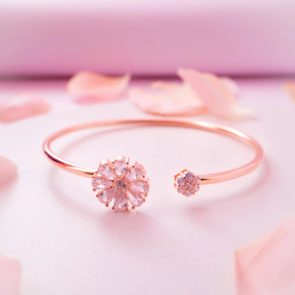 Rose Gold Pink & Green CZ Open Cuff Bracelet