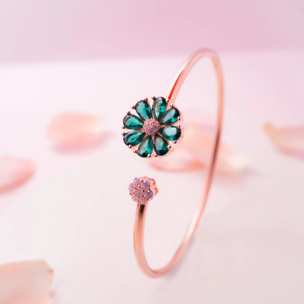 Rose Gold Pink & Green CZ Open Cuff Bracelet