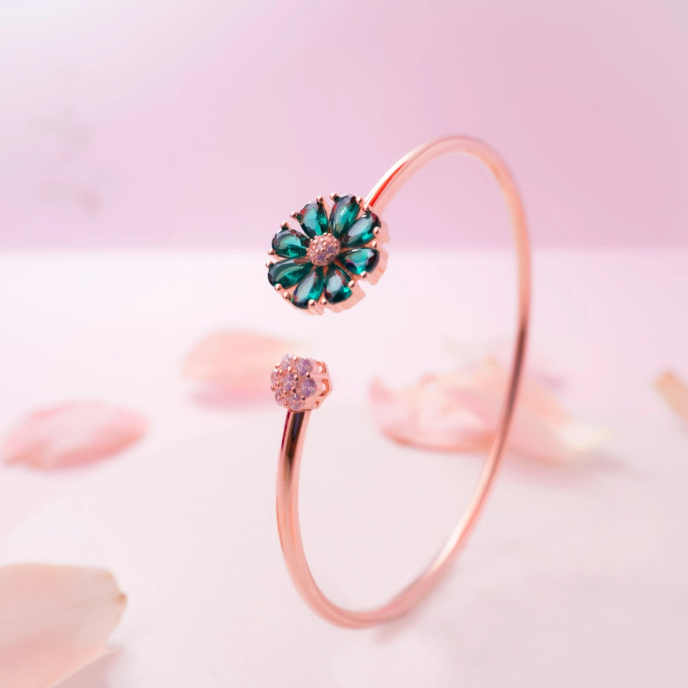 Rose Gold Pink & Green CZ Open Cuff Bracelet