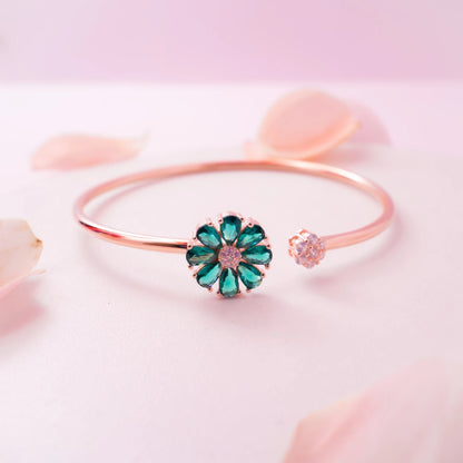 Rose Gold Pink & Green CZ Open Cuff Bracelet