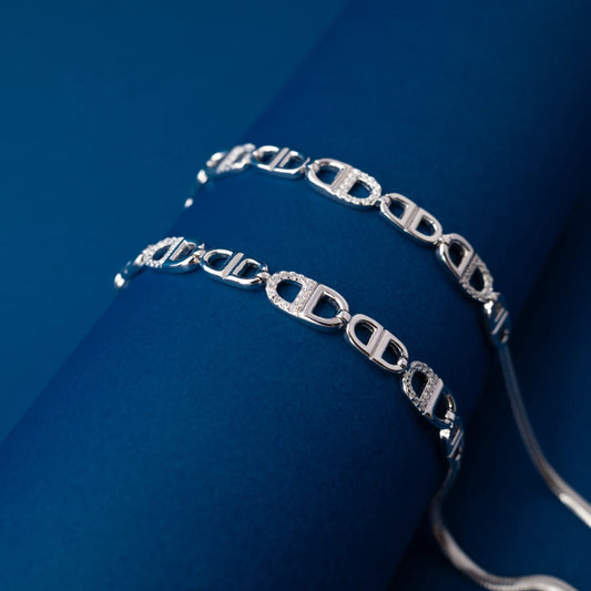 Silver Geometric Link Chain Anklet