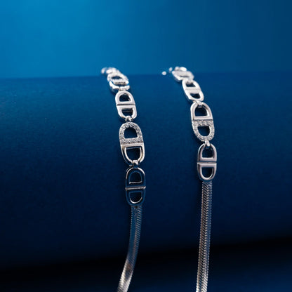 Silver Geometric Link Chain Anklet