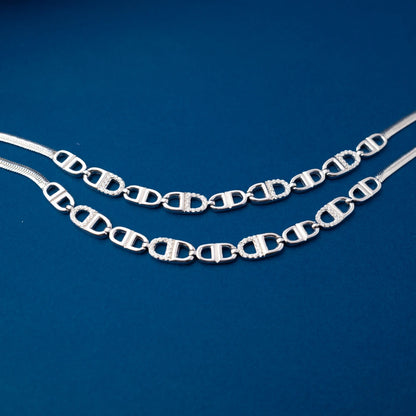 Silver Geometric Link Chain Anklet
