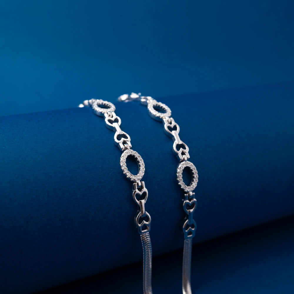Silver Oval Link Layered Anklets