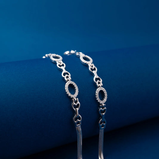 Silver Oval Link Layered Anklets