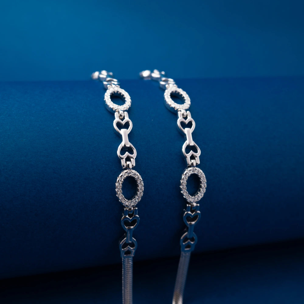 Silver Oval Link Layered Anklets