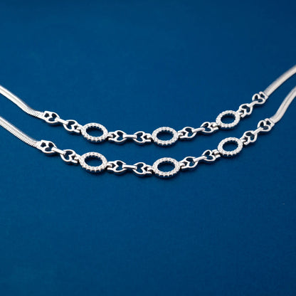 Silver Oval Link Layered Anklets