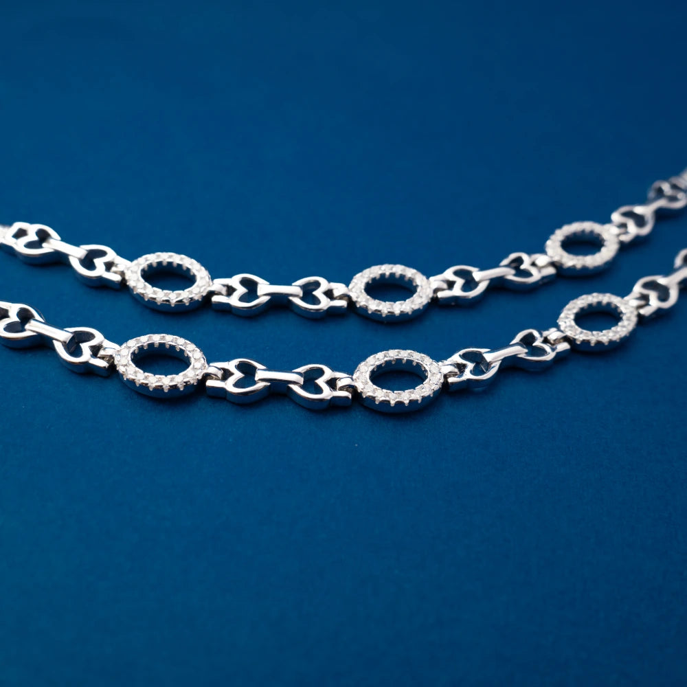 Silver Oval Link Layered Anklets