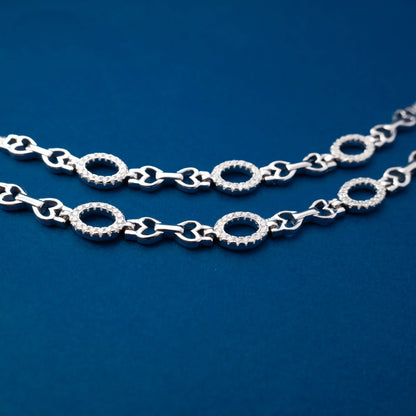 Silver Oval Link Layered Anklets