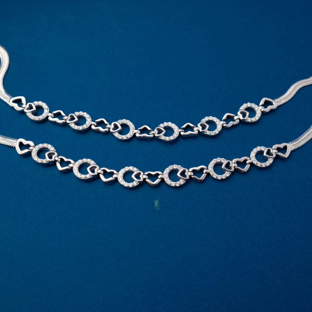 Silver Circle Link Chain Anklets