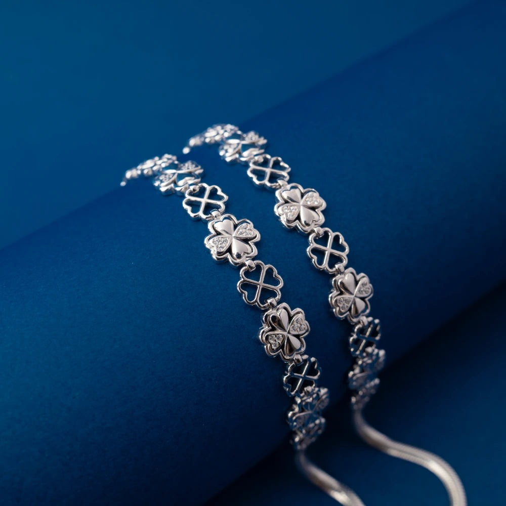 Silver Floral Crystal Anklet