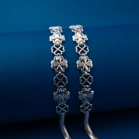Silver Floral Crystal Anklet