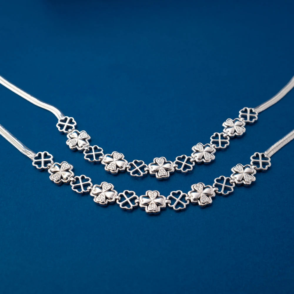 Silver Floral Crystal Anklet