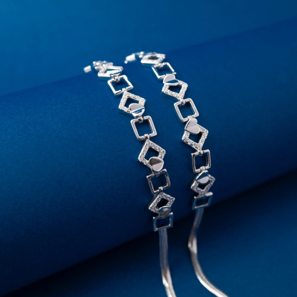 Silver Cube Link Chain Anklets