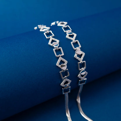 Silver Cube Link Chain Anklets