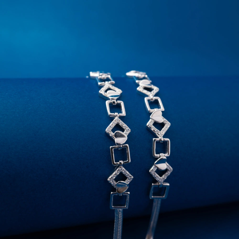 Silver Cube Link Chain Anklets