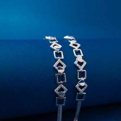 Silver Cube Link Chain Anklets