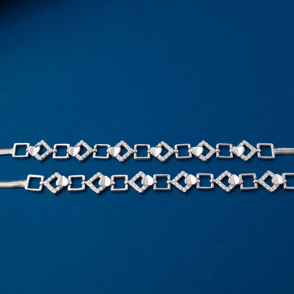Silver Cube Link Chain Anklets