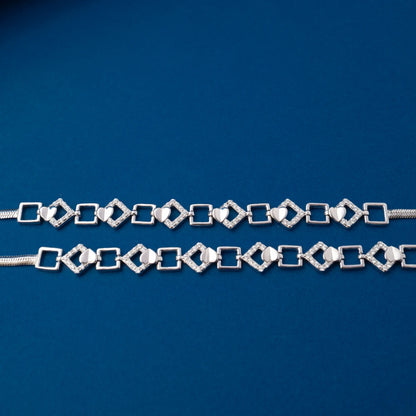 Silver Cube Link Chain Anklets