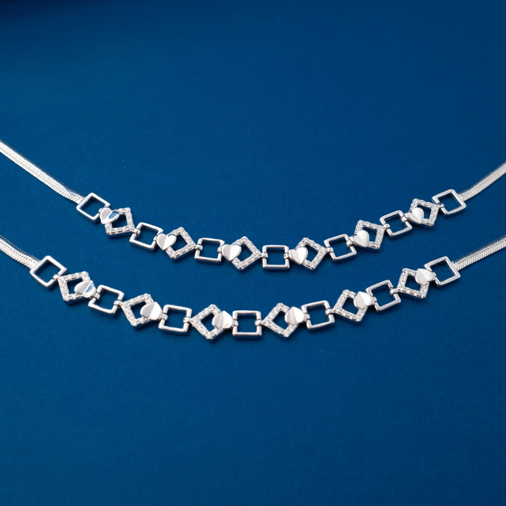 Silver Cube Link Chain Anklets