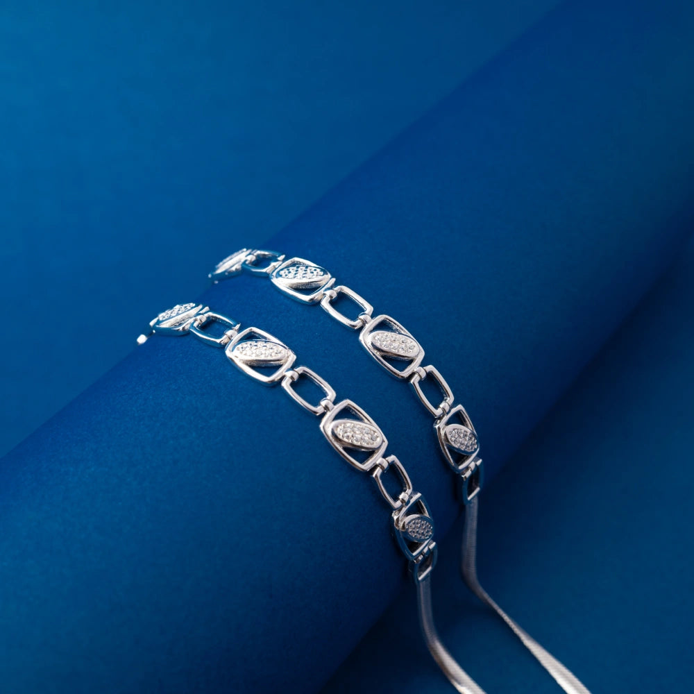 Silver Modern Link Anklet