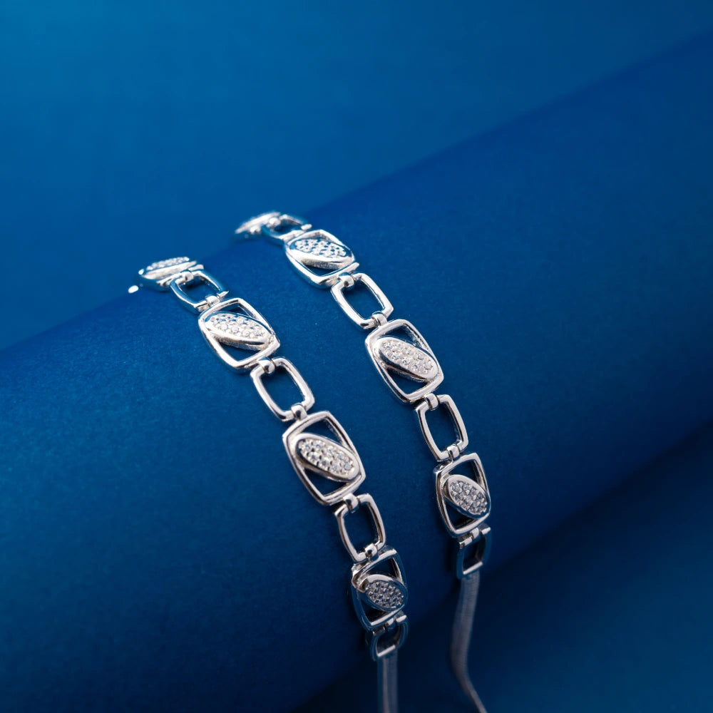 Silver Modern Link Anklet