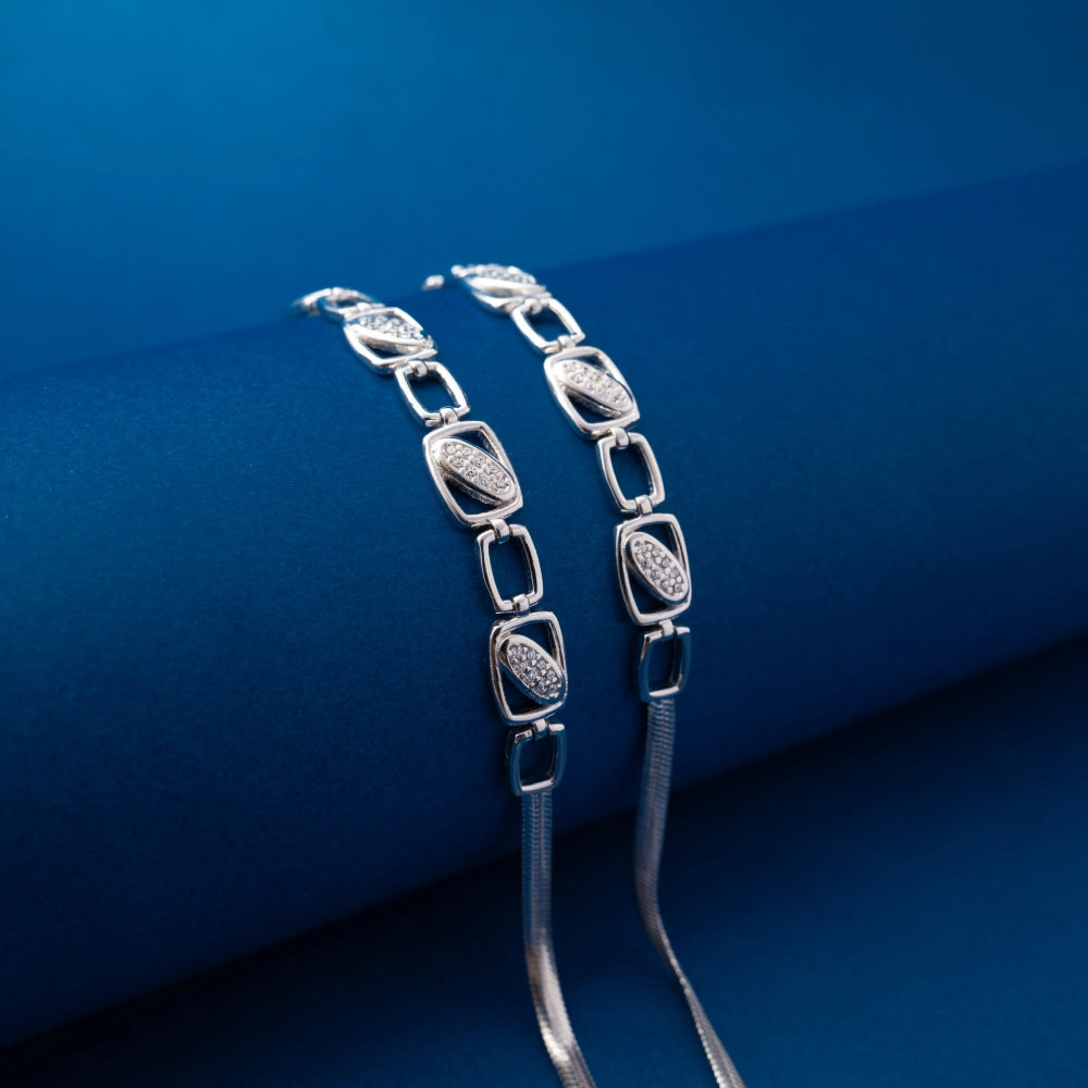 Silver Modern Link Anklet