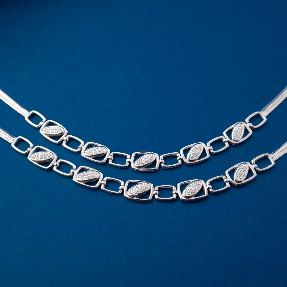 Silver Modern Link Anklet
