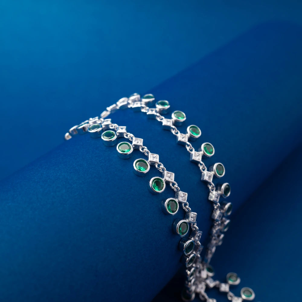 Silver Green Crystal Tennis Anklet