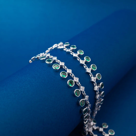 Silver Green Crystal Tennis Anklet