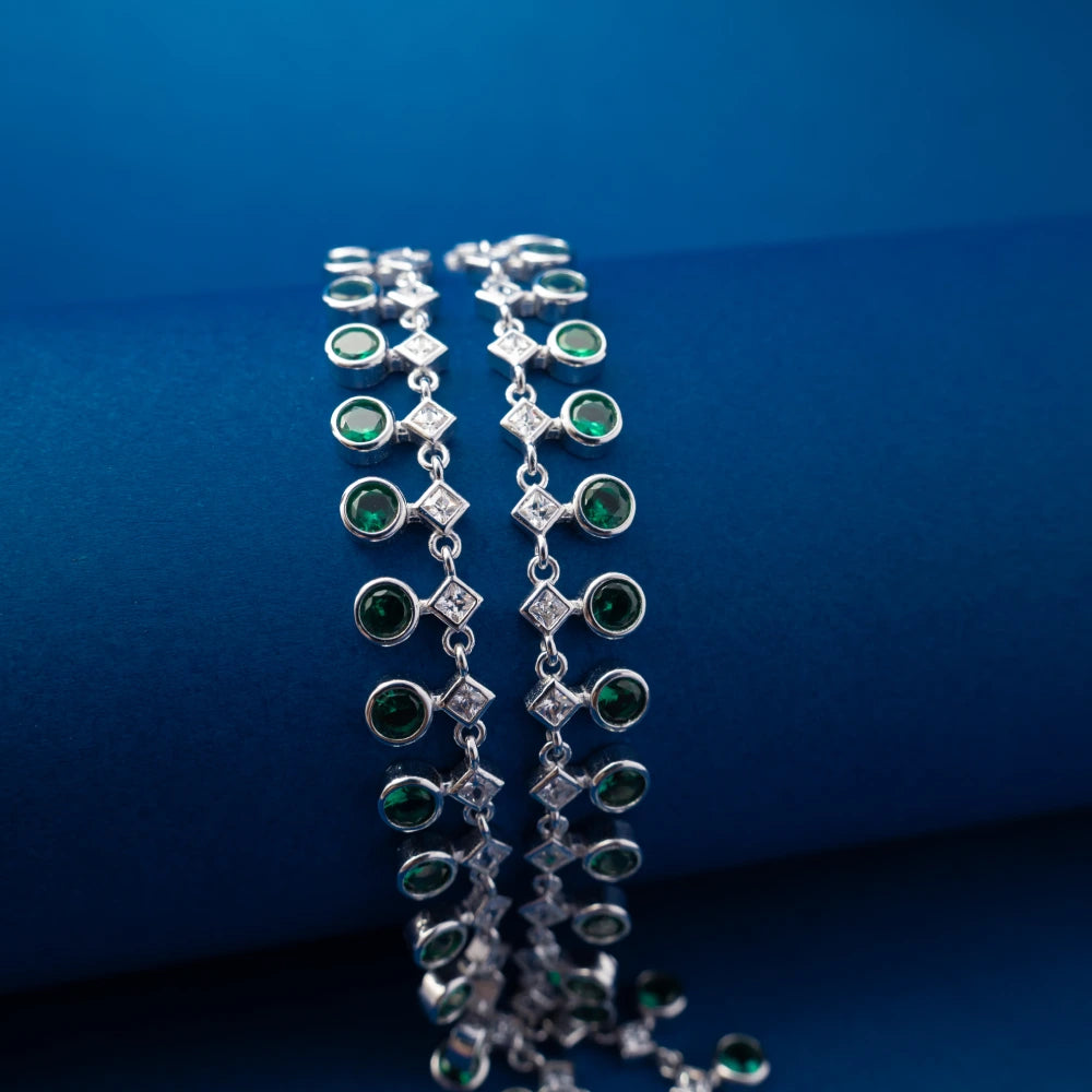Silver Green Crystal Tennis Anklet