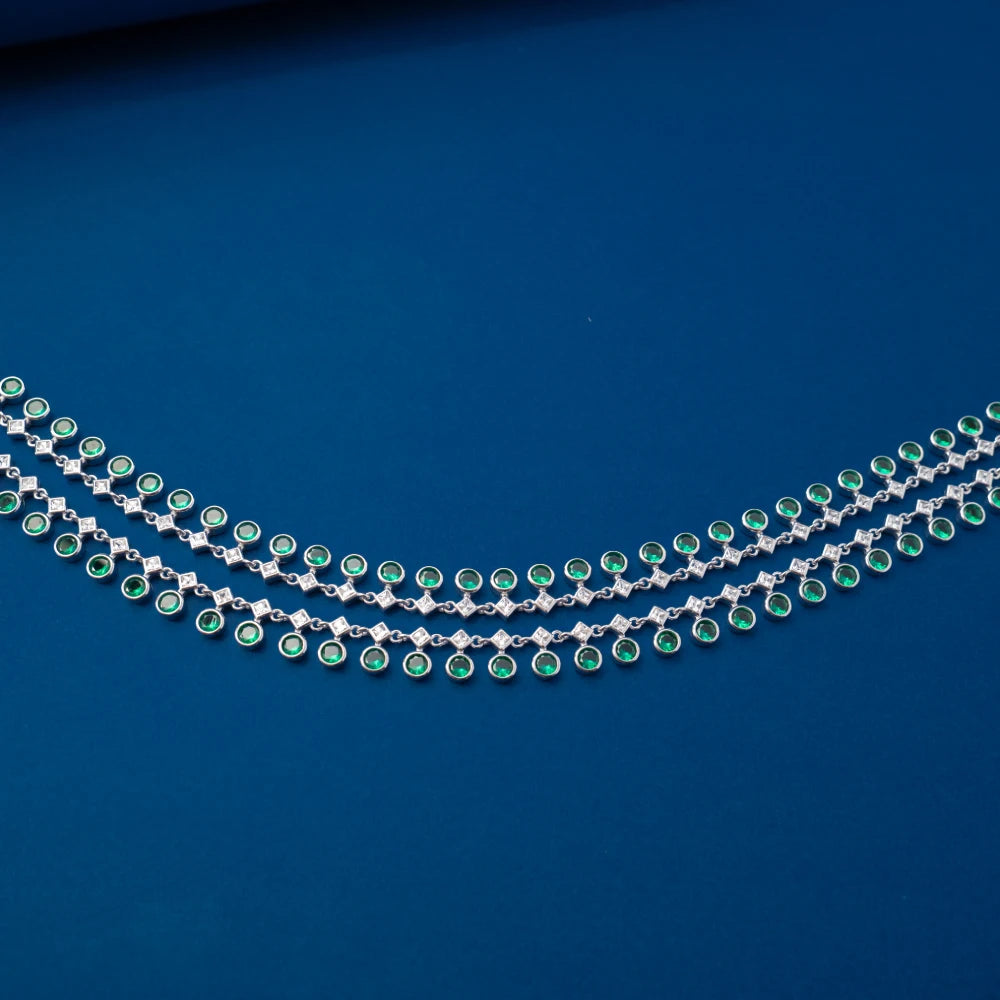 Silver Green Crystal Tennis Anklet