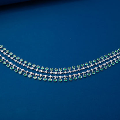 Silver Green Crystal Tennis Anklet