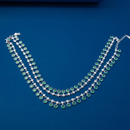 Silver Green Crystal Tennis Anklet