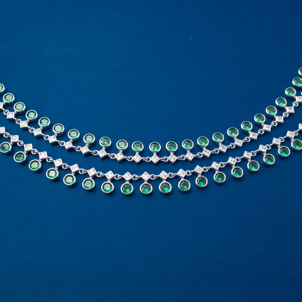 Silver Green Crystal Tennis Anklet