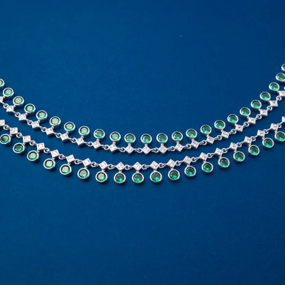 Silver Green Crystal Tennis Anklet