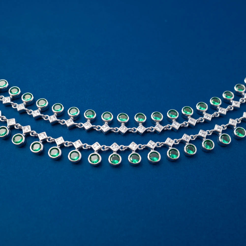 Silver Green Crystal Tennis Anklet