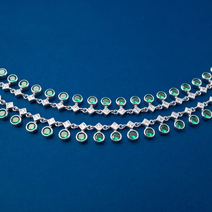 Silver Green Crystal Tennis Anklet