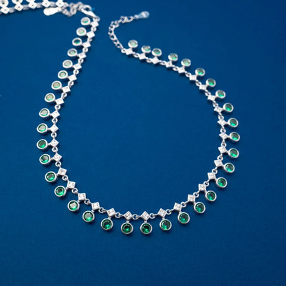Silver Green Crystal Tennis Anklet