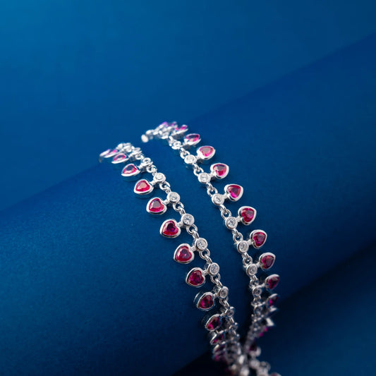 Silver Pink Crystal Tennis Anklet