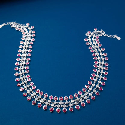 Silver Pink Crystal Tennis Anklet
