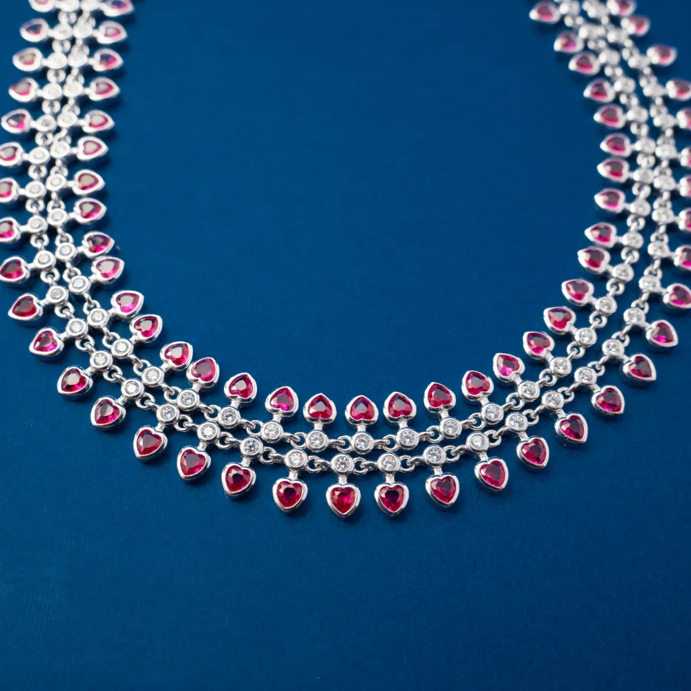 Silver Pink Crystal Tennis Anklet