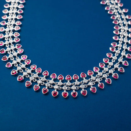Silver Pink Crystal Tennis Anklet